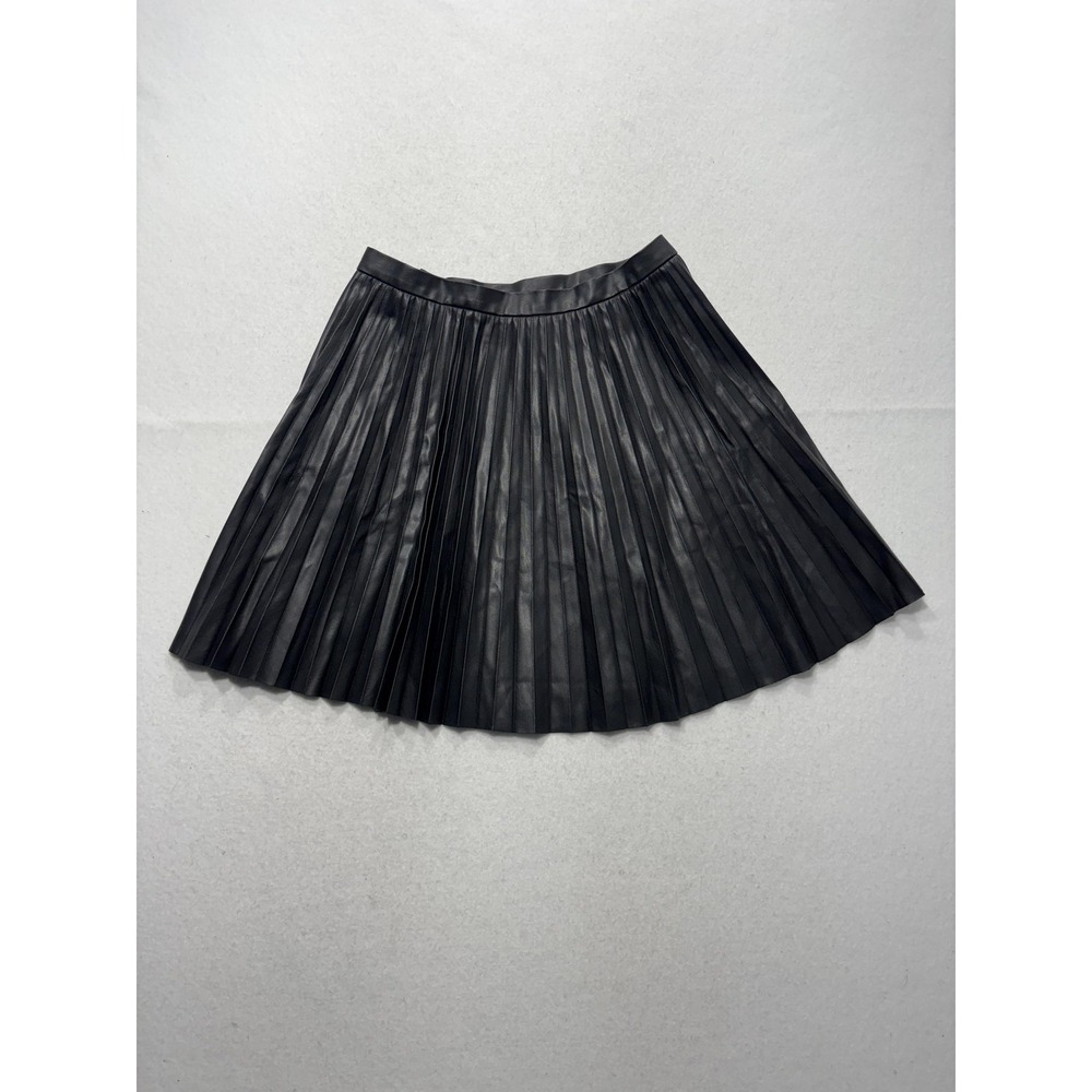 French Connection Skirt Womens 6 Black Faux Leather Pleated Mini Skater Party